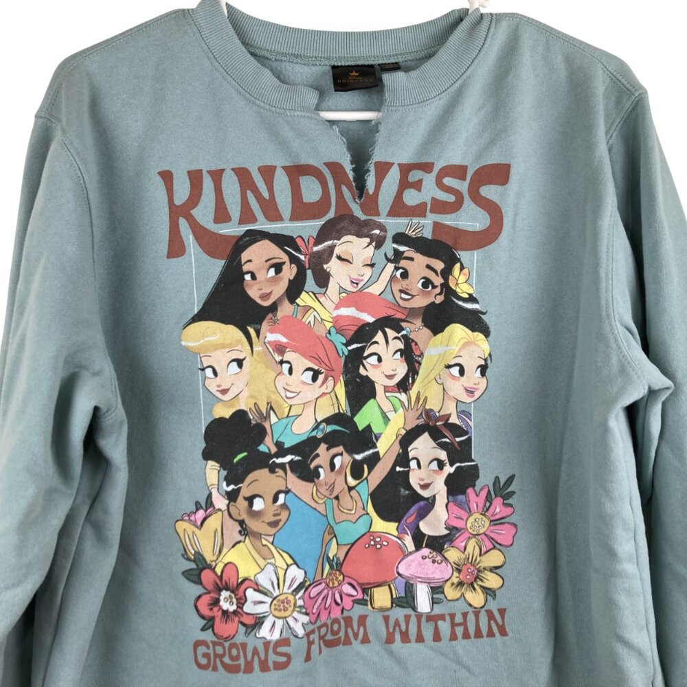 Disney Princess Crewneck Sweatshirt Womens Sz L Light Green Kindness Message